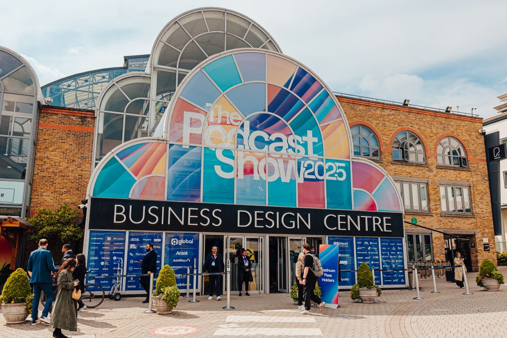 Crowds at the Business Design Centre entrance during The Podcast Show London